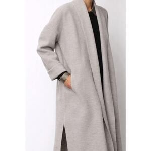 Eileen Fisher Coatigan Womens XXS Gray Open Front Oversized Pockets Long Coat